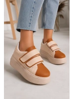 Vera Çift Cırtlı Kadın Günlük Sneaker Kalın Taban Rahat Ayakkabı - Taba