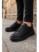 Ventoy Erkek Bağcıklı Cilt Günlük Sneaker Ayakkabı – Siyah