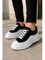 Ventoy Erkek Bağcıklı Cilt Günlük Sneaker Ayakkabı – Siyah Beyaz