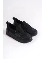 Sincere Rahat Taban Bağcıklı Taş Detaylı Kadın Sneaker Ayakkabı - Siyah