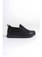 Sincere Rahat Taban Bağcıklı Taş Detaylı Kadın Sneaker Ayakkabı - Siyah