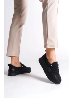 Sincere Rahat Taban Bağcıklı Taş Detaylı Kadın Sneaker Ayakkabı - Siyah