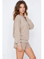 Yaldız Baskılı Zincirli ve Fularlı Kadın Oversize Modal Sweatshirt - Bej