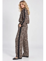 Yan Şeritli Leopar Desenli Kadın Yüksek Bel Jogger Pantolon - Leopar