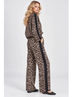 Yan Şeritli Leopar Desenli Kadın Yüksek Bel Jogger Pantolon - Leopar