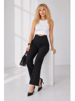 Zevlora Kadın Yüksek Bel V Kesim Düğme Detaylı İspanyol Paça Kumaş Pantolon - Siyah