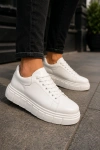 ARES Bağcıklı Cilt Erkek Günlük Sneaker Yüksek Taban Ayakkabı - Beyaz