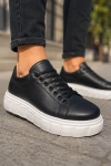 ARES Bağcıklı Cilt Erkek Günlük Sneaker Yüksek Taban Ayakkabı - Siyah Beyaz