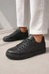Austin Bağcıklı Cilt Erkek Günlük Sneaker Ayakkabı - Siyah
