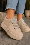 Luna Sim Detaylı Bağcıklı Kadın Günlük Sneaker Ayakkabı - Ten