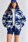 Desenli Dik Yaka Cepli Biyeli Kadın Polar Sweatshirt- - Lacivert-Krem