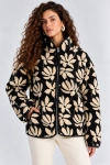 Desenli Dik Yaka Cepli Biyeli Kadın Polar Sweatshirt- Siyah-Krem