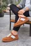 Lunex Erkek Bağcıklı Süet Günlük Spor Sneaker Ayakkabı - Taba - Beyaz
