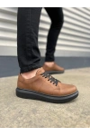 Tsoob Bağcıklı Cilt Erkek Günlük Rahat Taban Sneaker Ayakkabı - Taba siyah