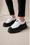 Ventoy Erkek Bağcıklı Cilt Günlük Sneaker Ayakkabı – Beyaz Siyah