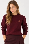 Kadın Peluş Teddy Ayıcık Nakışlı Bisiklet Yaka Basic Triko Kazak  - Bordo