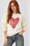 Kalp İşlemeli Kadın  Sweatshirt - Ekru