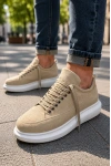 Meverk Süet Erkek Sneaker Ayakkabı – Kalın Taban Günlük Krem