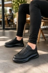 Rovero Erkek Bağcıklı Cilt Günlük Sneaker Ayakkabı – Siyah