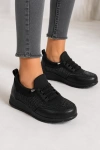 Sincere Rahat Taban Bağcıklı Taş Detaylı Kadın Sneaker Ayakkabı - Siyah