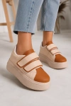 Vera Çift Cırtlı Kadın Günlük Sneaker Kalın Taban Rahat Ayakkabı - Taba