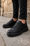 Ventoy Erkek Bağcıklı Cilt Günlük Sneaker Ayakkabı – Siyah