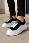 Ventoy Erkek Bağcıklı Cilt Günlük Sneaker Ayakkabı – Siyah Beyaz