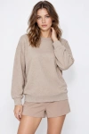Yaldız Baskılı Zincirli ve Fularlı Kadın Oversize Modal Sweatshirt - Bej