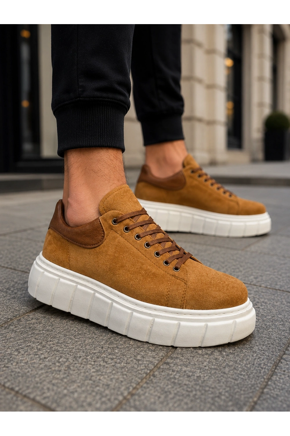 ARES Bağcıklı Süet Erkek Günlük Sneaker Yüksek Taban Ayakkabı - Taba