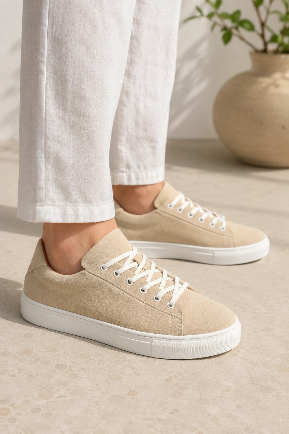 Austin Bağcıklı Cilt Erkek Günlük Sneaker Ayakkabı - Bej