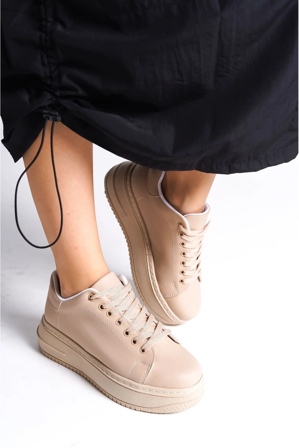 Sofia Bağcıklı Rahat Taban Kadın Casual Sneaker Ayakkabı - Ten