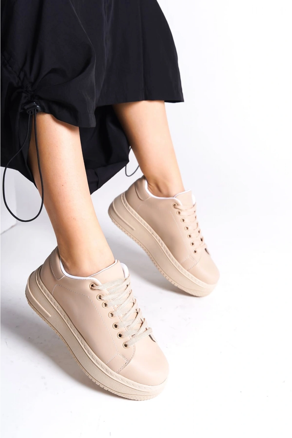 Sofia Bağcıklı Rahat Taban Kadın Casual Sneaker Ayakkabı - Ten