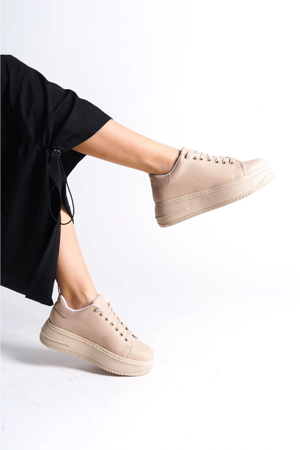 Sofia Bağcıklı Rahat Taban Kadın Casual Sneaker Ayakkabı - Ten