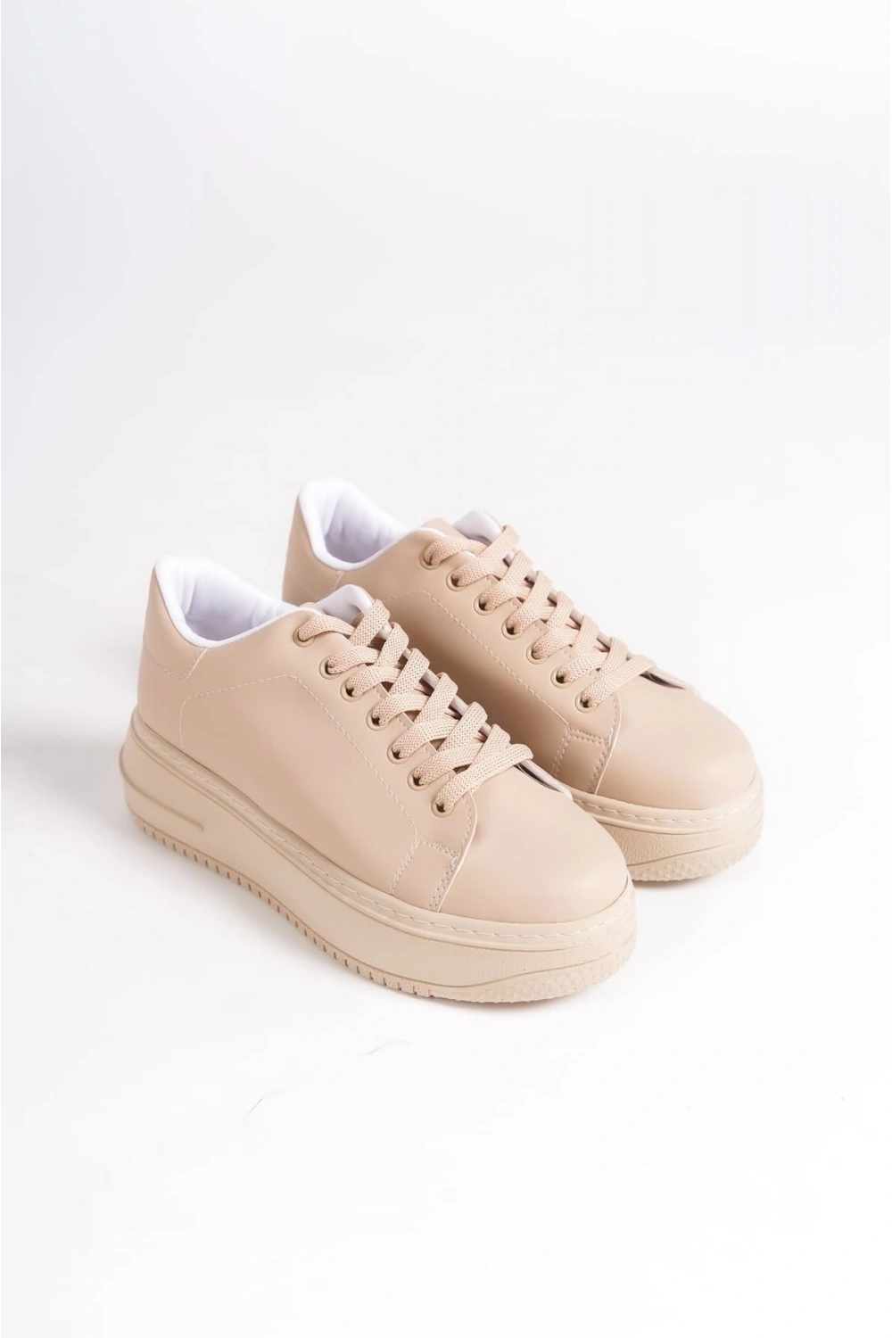 Sofia Bağcıklı Rahat Taban Kadın Casual Sneaker Ayakkabı - Ten