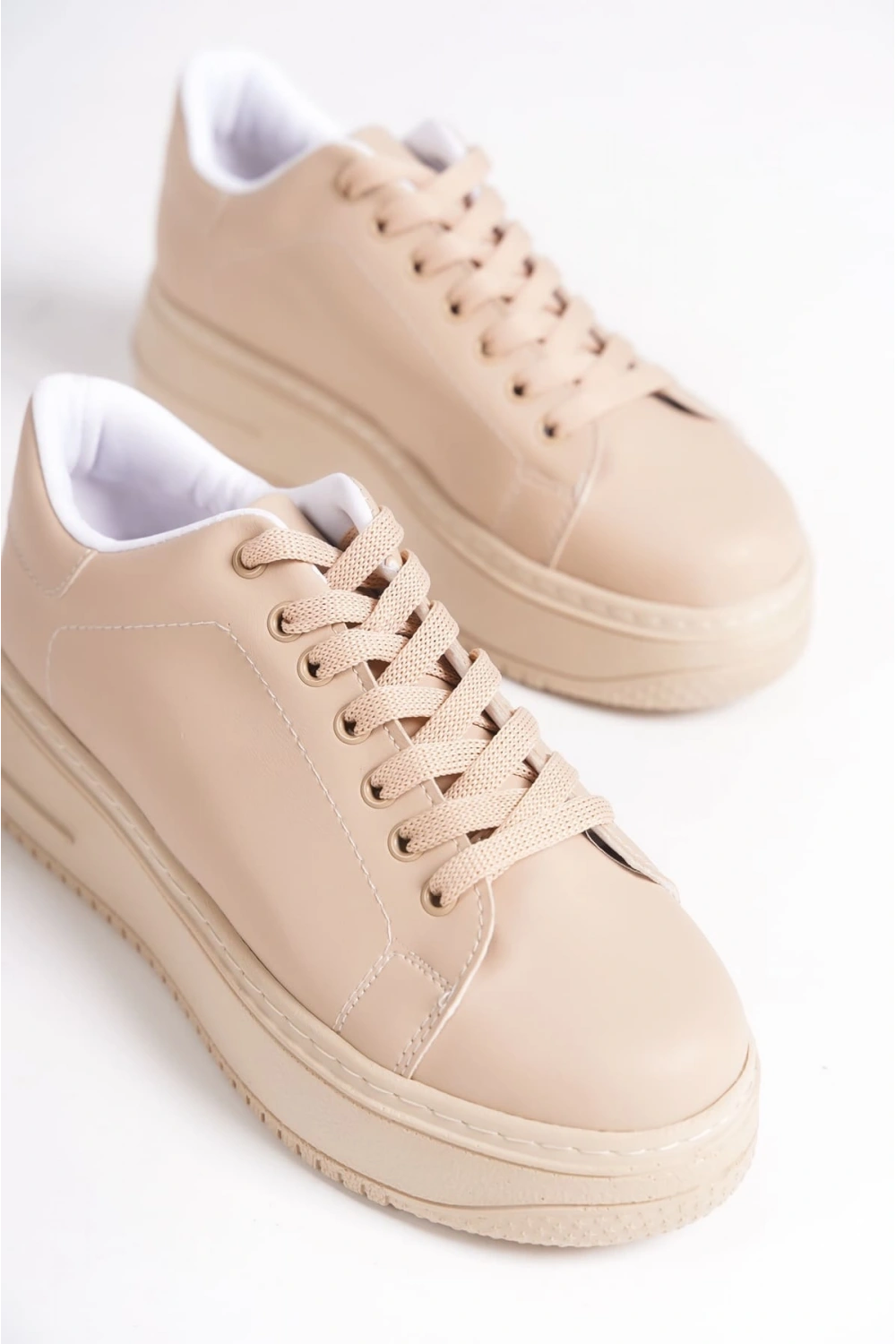 Sofia Bağcıklı Rahat Taban Kadın Casual Sneaker Ayakkabı - Ten