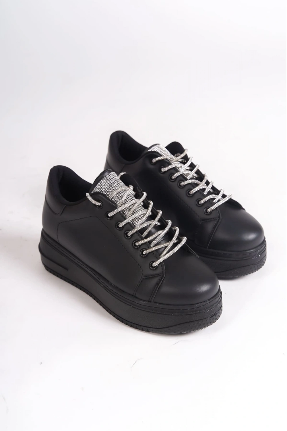 Luna Sim Detaylı Bağcıklı Kadın Günlük Sneaker Ayakkabı - Siyah