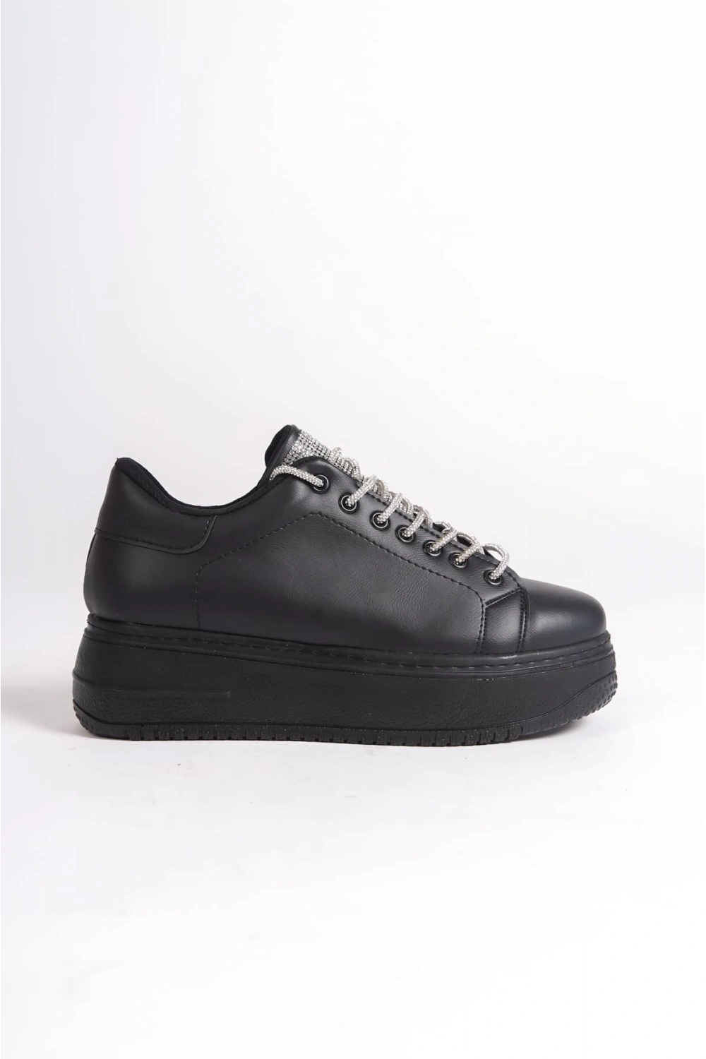 Luna Sim Detaylı Bağcıklı Kadın Günlük Sneaker Ayakkabı - Siyah