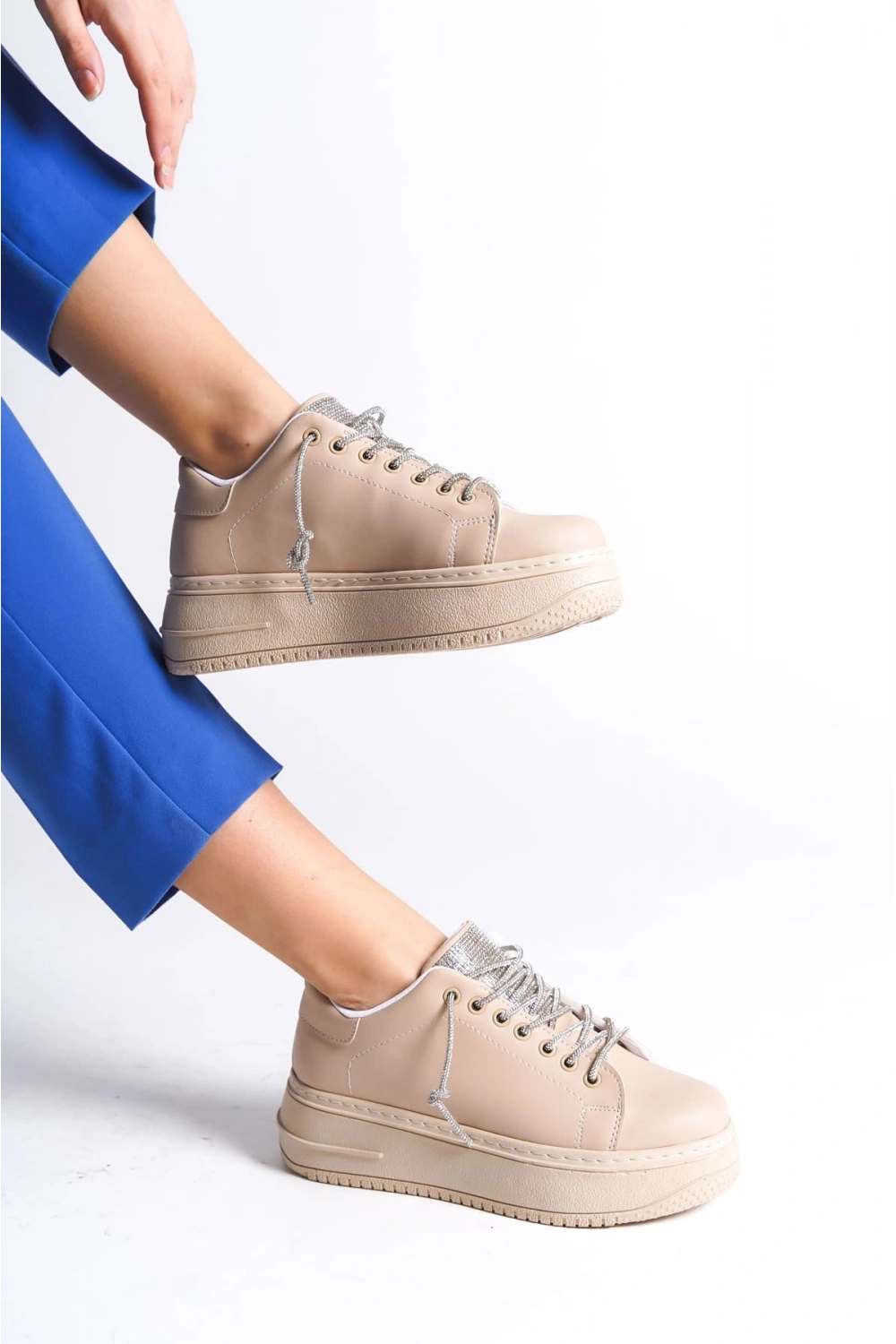 Luna Sim Detaylı Bağcıklı Kadın Günlük Sneaker Ayakkabı - Ten