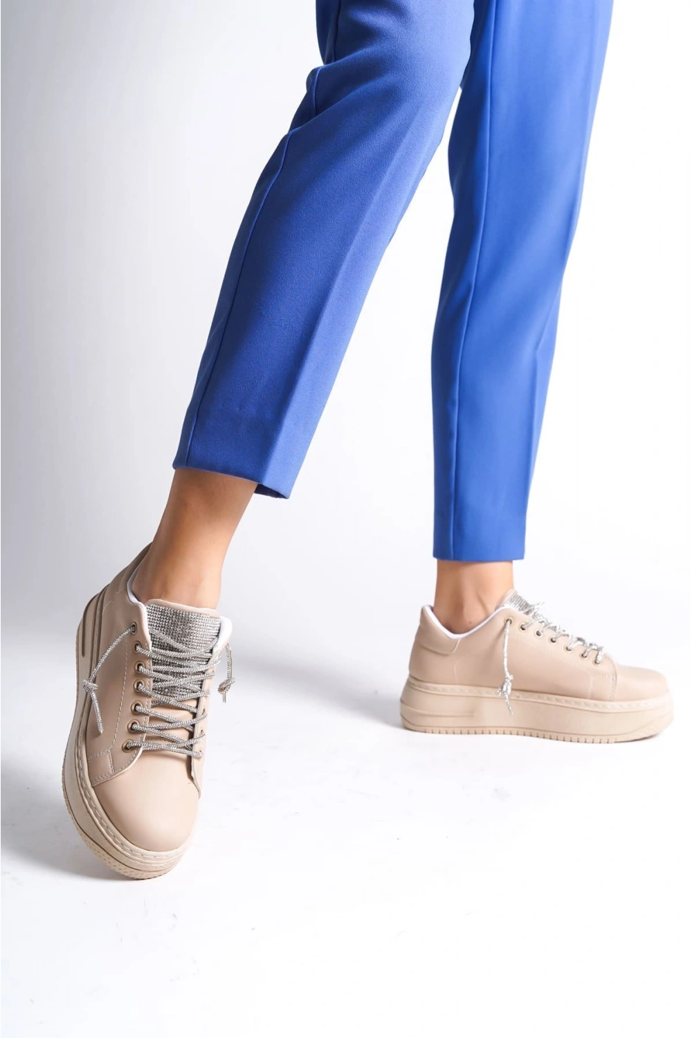 Luna Sim Detaylı Bağcıklı Kadın Günlük Sneaker Ayakkabı - Ten