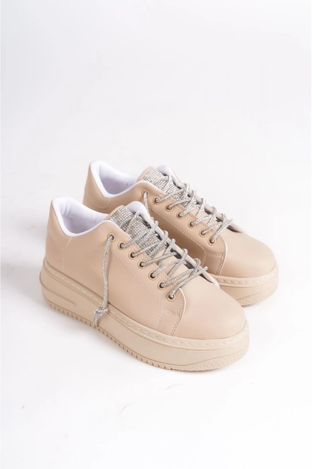 Luna Sim Detaylı Bağcıklı Kadın Günlük Sneaker Ayakkabı - Ten