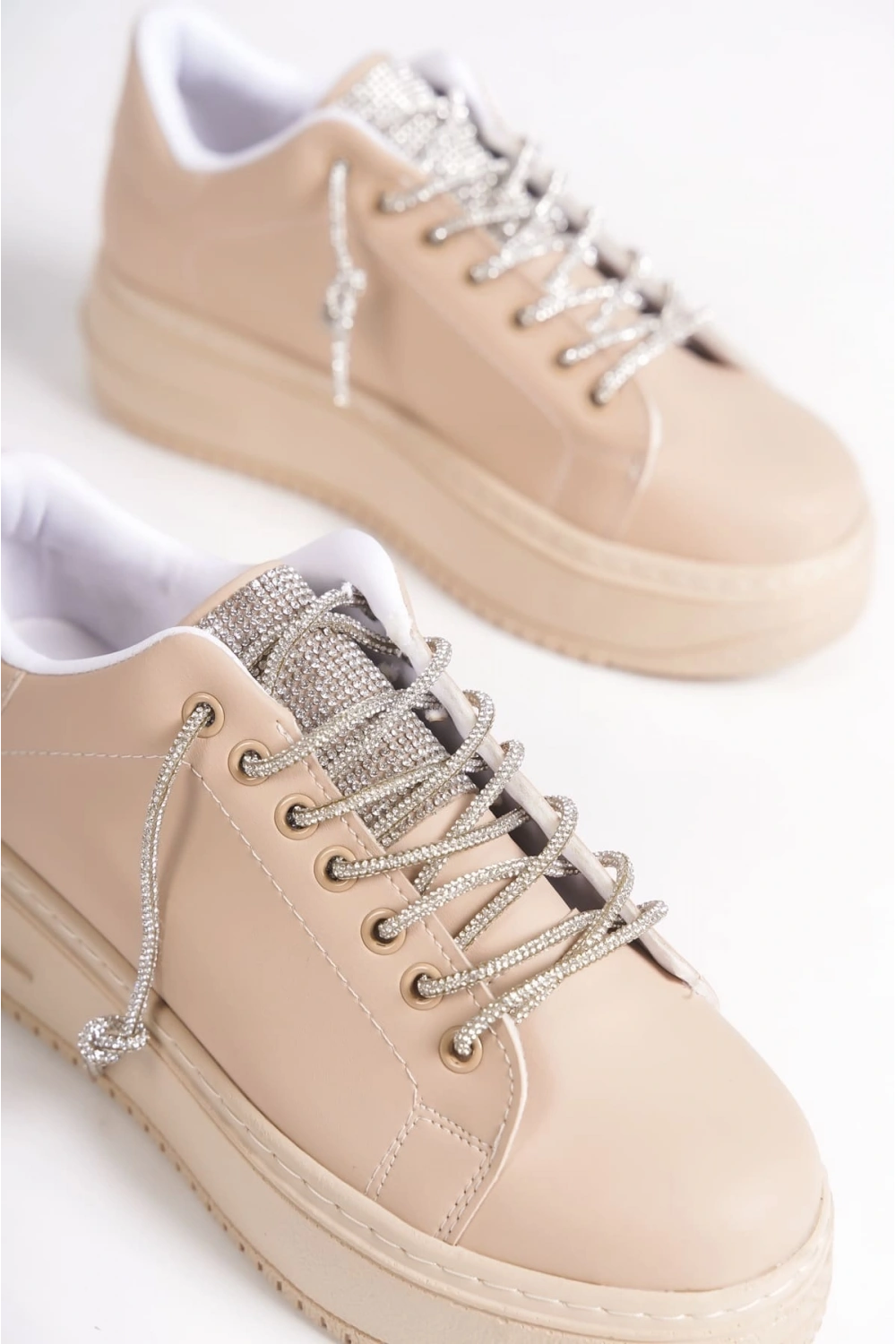 Luna Sim Detaylı Bağcıklı Kadın Günlük Sneaker Ayakkabı - Ten