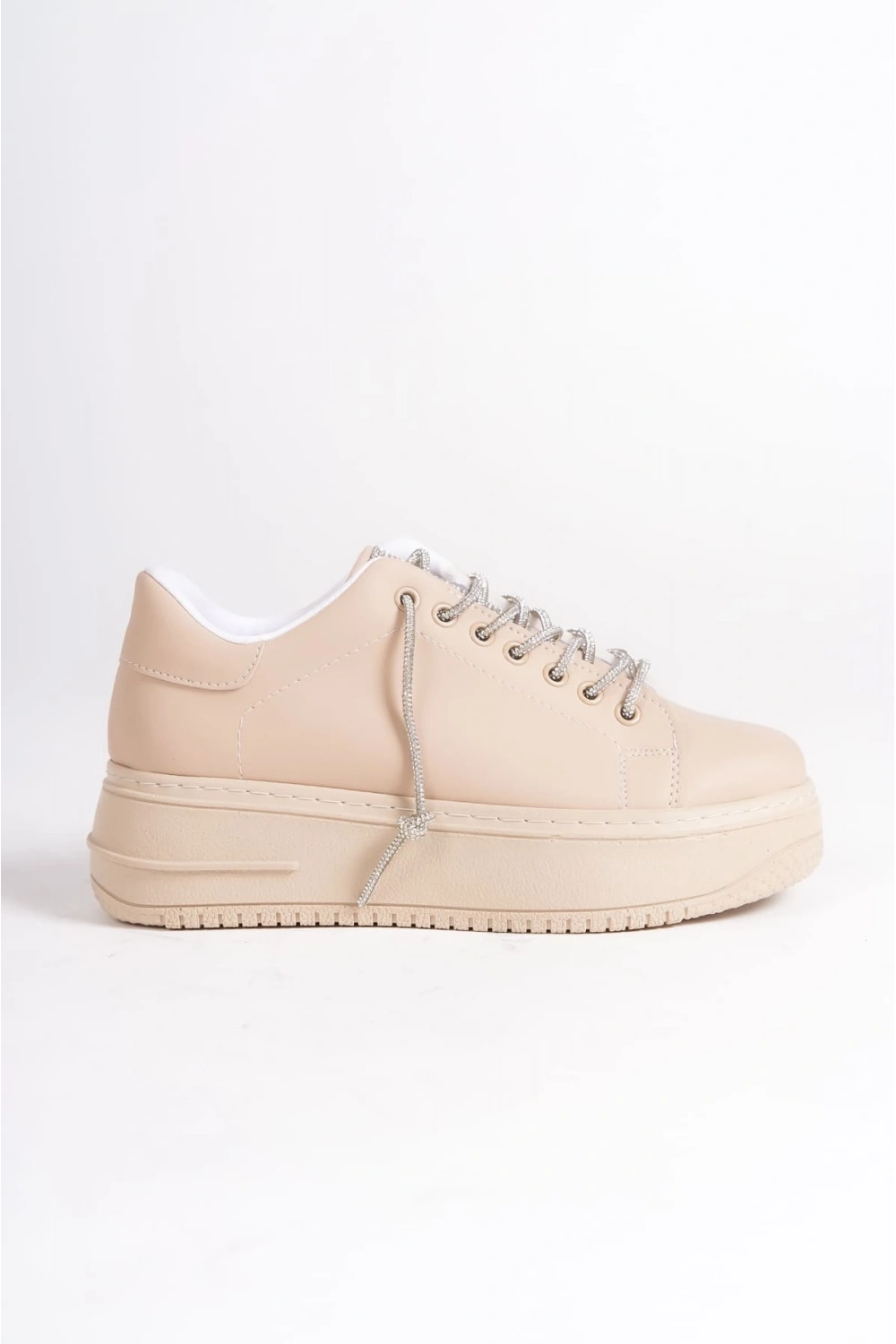 Luna Sim Detaylı Bağcıklı Kadın Günlük Sneaker Ayakkabı - Ten