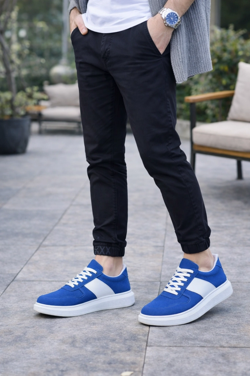 Lunex Erkek Bağcıklı Süet Günlük Spor Sneaker Ayakkabı - Mavi - Beyaz