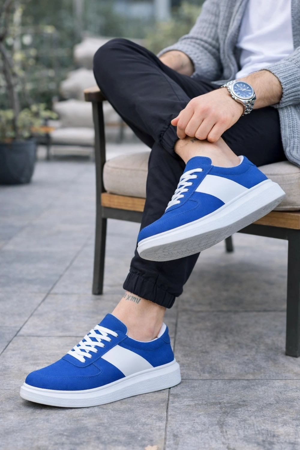 Lunex Erkek Bağcıklı Süet Günlük Spor Sneaker Ayakkabı - Mavi - Beyaz