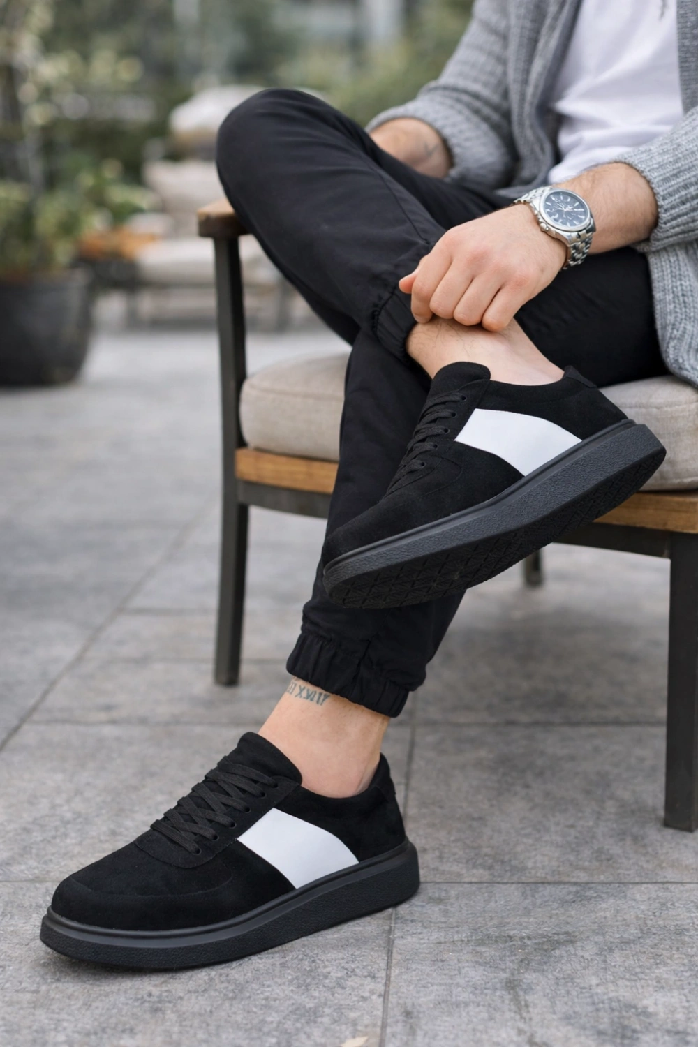Lunex Erkek Bağcıklı Süet Günlük Spor Sneaker Ayakkabı - Siyah - Beyaz
