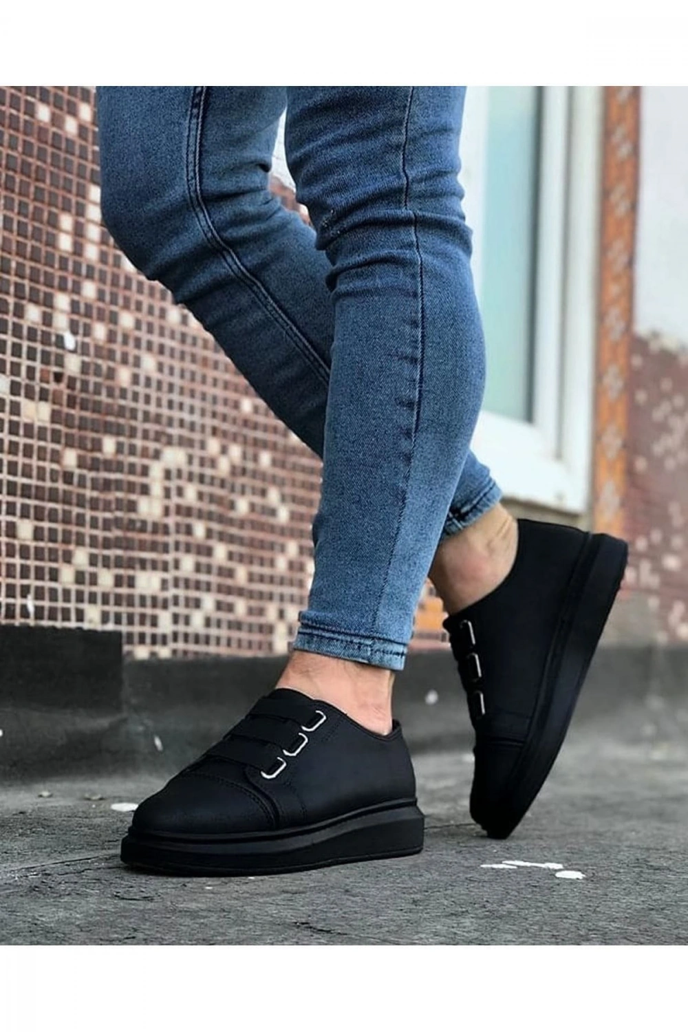 İtehe Cilt Erkek Bağcık Görünümlü Lastikli Günlük Sneaker Ayakkabı - Siyah