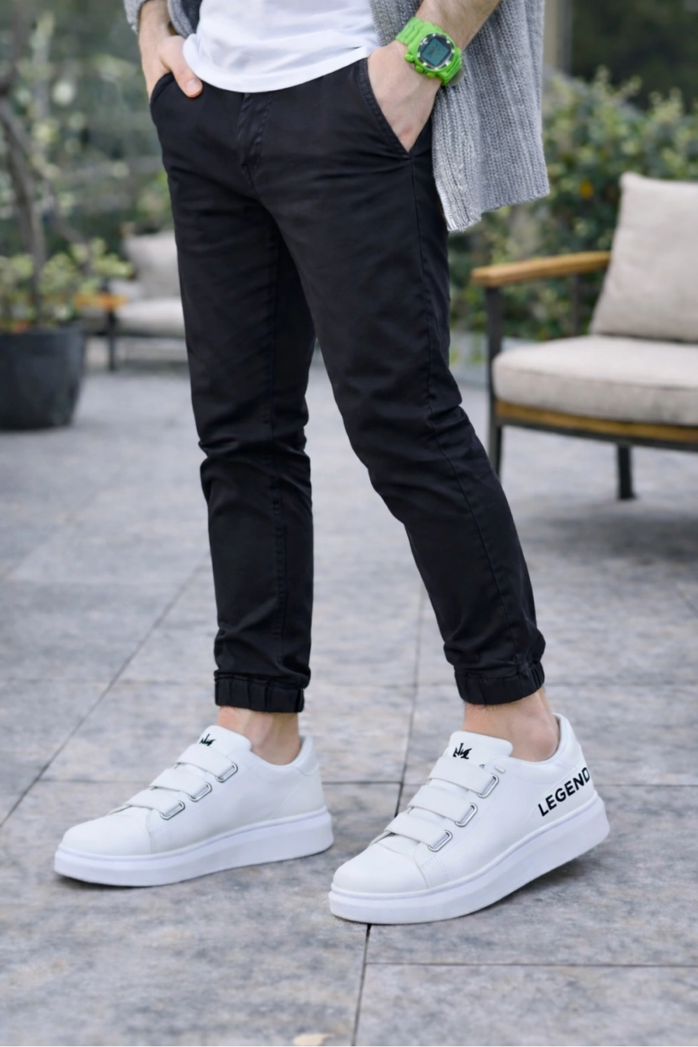 Egem Bağcıksız 3 Bantlı Lastikli Legend Cilt Erkek Günlük Sneaker Ayakkabı - Beyaz