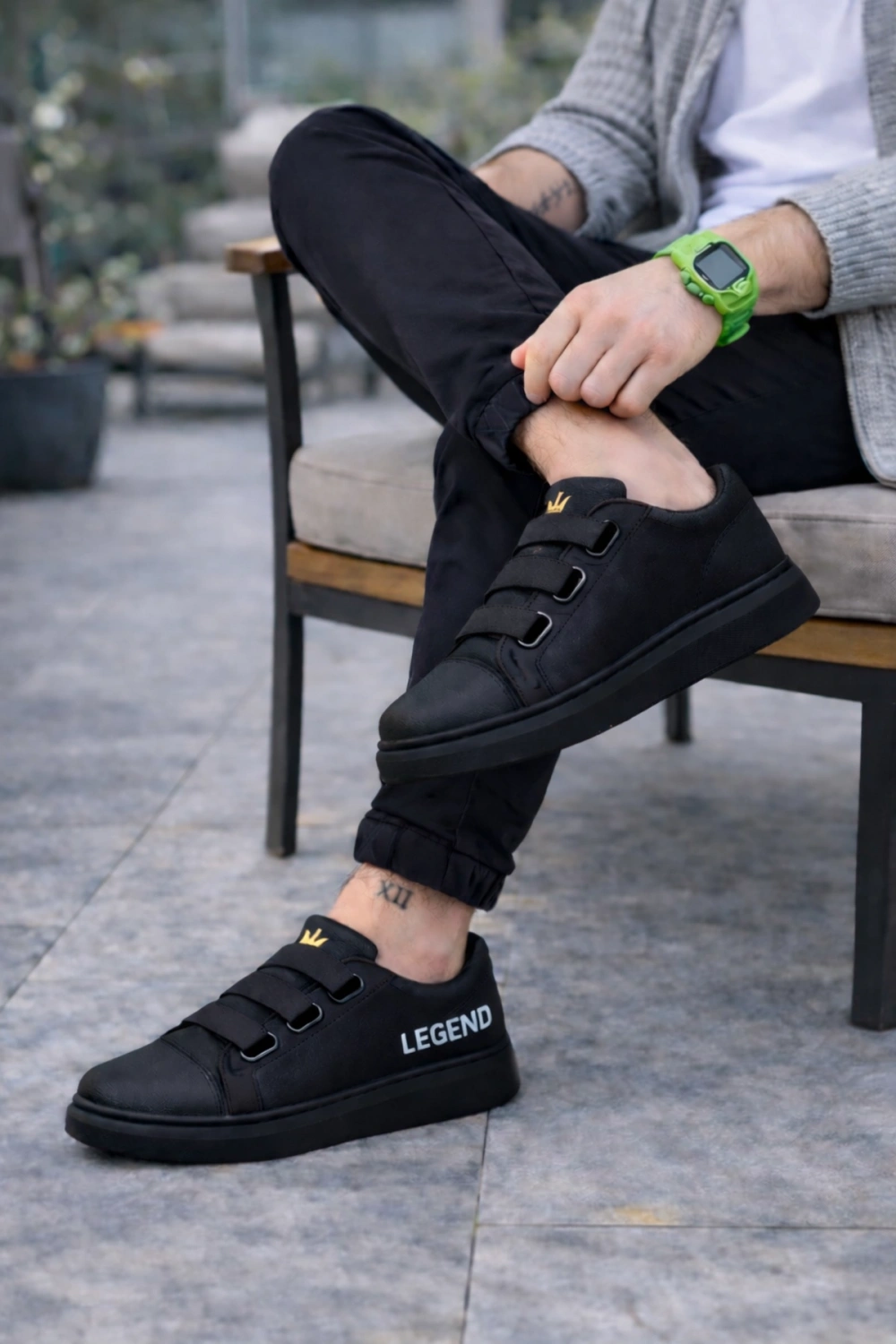 Mirox Erkek Bağcıksız 3 Bant Lastikli Günlük Sneaker Ayakkabı - Siyah