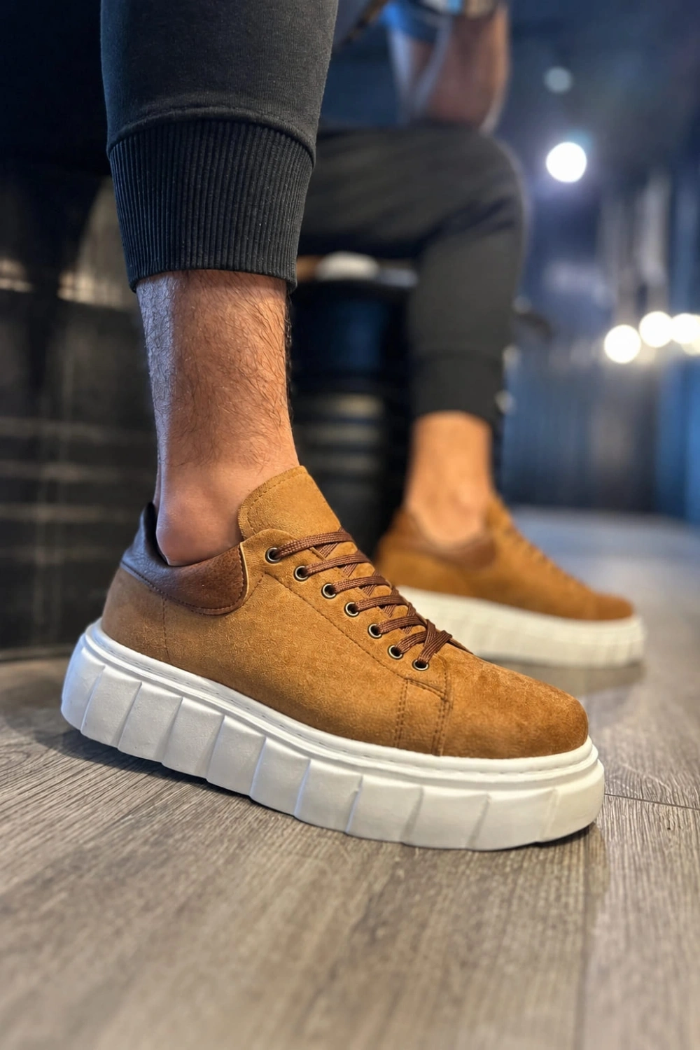 ARES Bağcıklı Süet Erkek Günlük Sneaker Yüksek Taban Ayakkabı - Taba