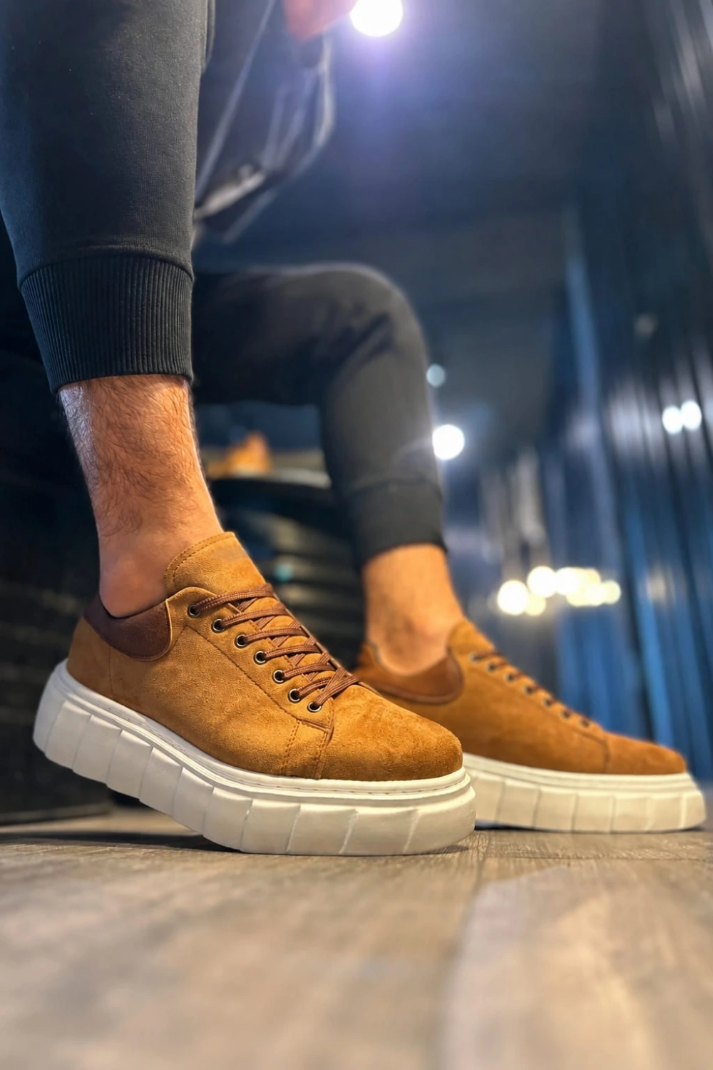 ARES Bağcıklı Süet Erkek Günlük Sneaker Yüksek Taban Ayakkabı - Taba